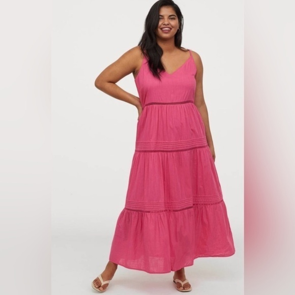 H&M Fuchsia Pink Tiered Midi Dress